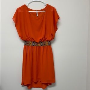 Orange dress with belt detail